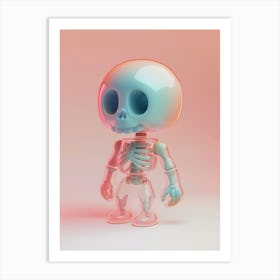 Cute Skull Toyart With Transparent Acrilic Body Covering The Bones, 3d Icon, White, Clay Material Isometric, 3d Rendering, Smooth Ashiny, Vinyl Figure, Toy Art, Realistic Use Of Light And Color, Soft Gradient, Cute Style, Glossy, Hon Poster