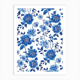 Blue And White Floral Pattern 2 Art Print