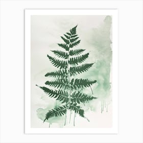Green Ink Painting Of A Golden Leather Fern 4 Art Print