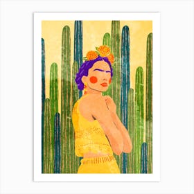 Frida and cacti Art Print