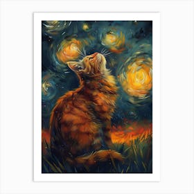 Starry Night Cat 2 Art Print