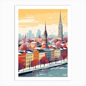 Vintage Winter Travel Illustration Hamburg Germany 1 Art Print