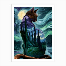 Starry Night Cat Art Print