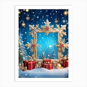 An Ornate Fanciful Christmas Frame Rich In Holiday Decor Where Details Of Garlands Ornaments An 2 1 Art Print