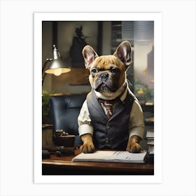 French Bulldog In Office Art Print