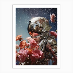 cosmic astronaut surrounded by flowers Art Print