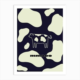 Cow black white. Cow illustration. Cow on the black background with white spots. Art Print