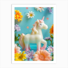 Toy Pastel Unicorn With Flowers 1 Art Print