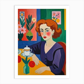 Woman At The Table Art Print