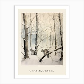 Winter Watercolour Gray Squirrel 1 Poster Art Print