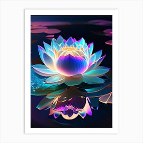 Blooming Lotus Flower In Lake Holographic 2 Art Print