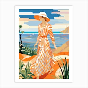 Woman Walking On The Beach Art Print