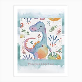 Plateosaurus Dinosaur Muted Pastels Pattern 3 Poster Art Print