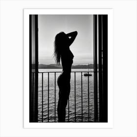 Woman Silhouette In Window Art Print