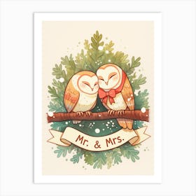 Mr And Mrs Winter Owls Art Print