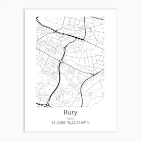 Rury,Poland Minimalist Map Art Print