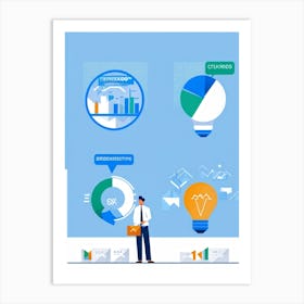 Business Decision Making Process Represented As Minimalistic Icons Split Screens Showing A Thought (5) Art Print