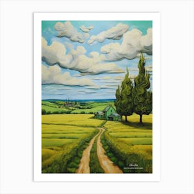 Green plains, distant hills, country houses,renewal and hope,life,spring acrylic colors.16 Art Print