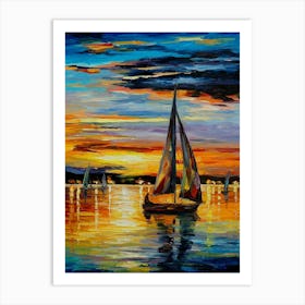 Sailboats At Sunset Art Print