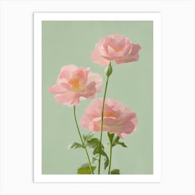 Pink Roses Flowers Acrylic Painting In Pastel Colours 3 Art Print