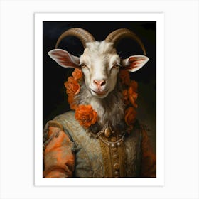 Goat With Roses Art Print