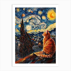 Starry Night Cat 17 Art Print