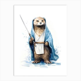 Baby Otter As A Jedi Watercolour 3 Art Print