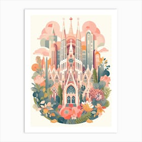 La Sagrada Família   Barcelona, Spain   Cute Botanical Illustration Travel 3 Art Print