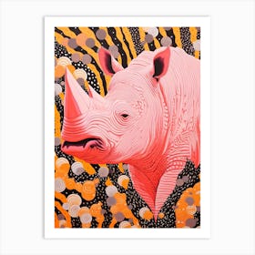 Orange Black & Pink Rhino Portrait Art Print
