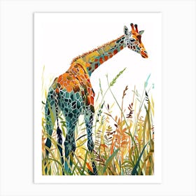 Giraffe In The Wild Leaf Pattern 2 Art Print