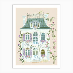 Whimsical Doll House. Nursery Gouache Illustration, Kids Room Pastel Colors Art Print