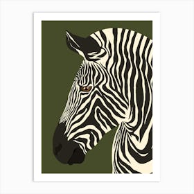 Jungle Safari Zebra on Dark Green Art Print