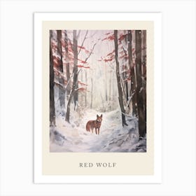 Winter Watercolour Red Wolf 2 Poster Art Print