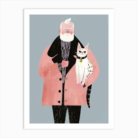 Old Man With Cat Art Print