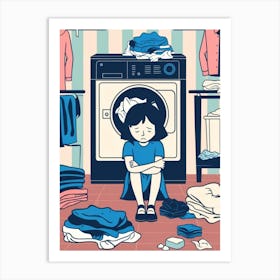 Girl In Front Of Washing Machine Art Print