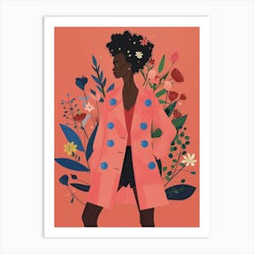 Afro Girl In Pink Coat Art Print