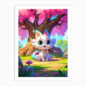 Cat Under A Tree Art Print