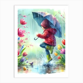 Little Girl In The Rain Art Print