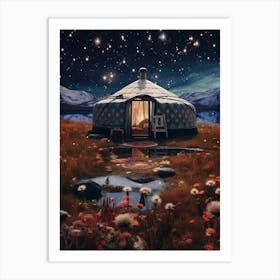 Yurt in a field in the style of cosmic surrealism Art Print