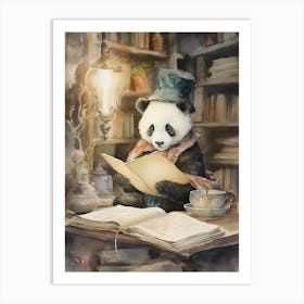 Panda Art Reading Watercolour 4 Art Print