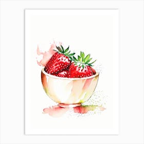 Bowl Of Strawberries, Fruit, Minimalist Watercolour 2 Art Print