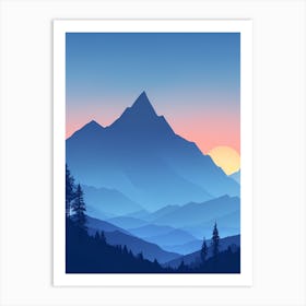Misty Mountains Vertical Composition In Blue Tone 120 Art Print