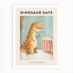 Eating Popcorn Dinosaur Poster Art Print