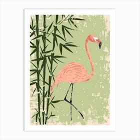 American Flamingo And Bamboo Minimalist Illustration 2 Art Print