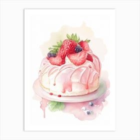 Strawberry Pavlova, Dessert, Food Gouache Art Print