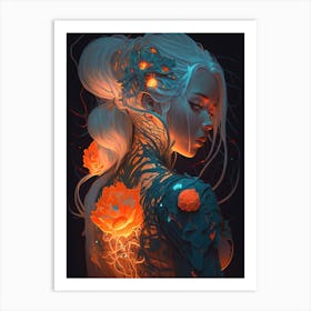 Girl With Flowers On Her Back Art Print