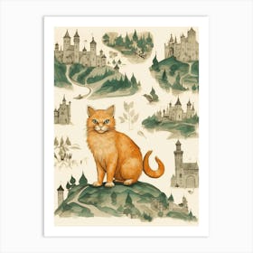 Medieval Style Cat & Castles Art Print