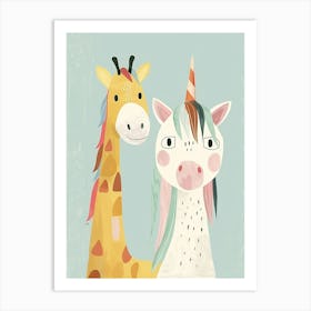 Giraffe & Unicorn Pastel Storybook Style 1 Art Print