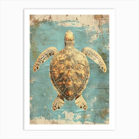 Chalk Blue & Brown Sea Turtle Collage Art Print