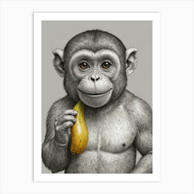 Monkey Eating Banana Art Print